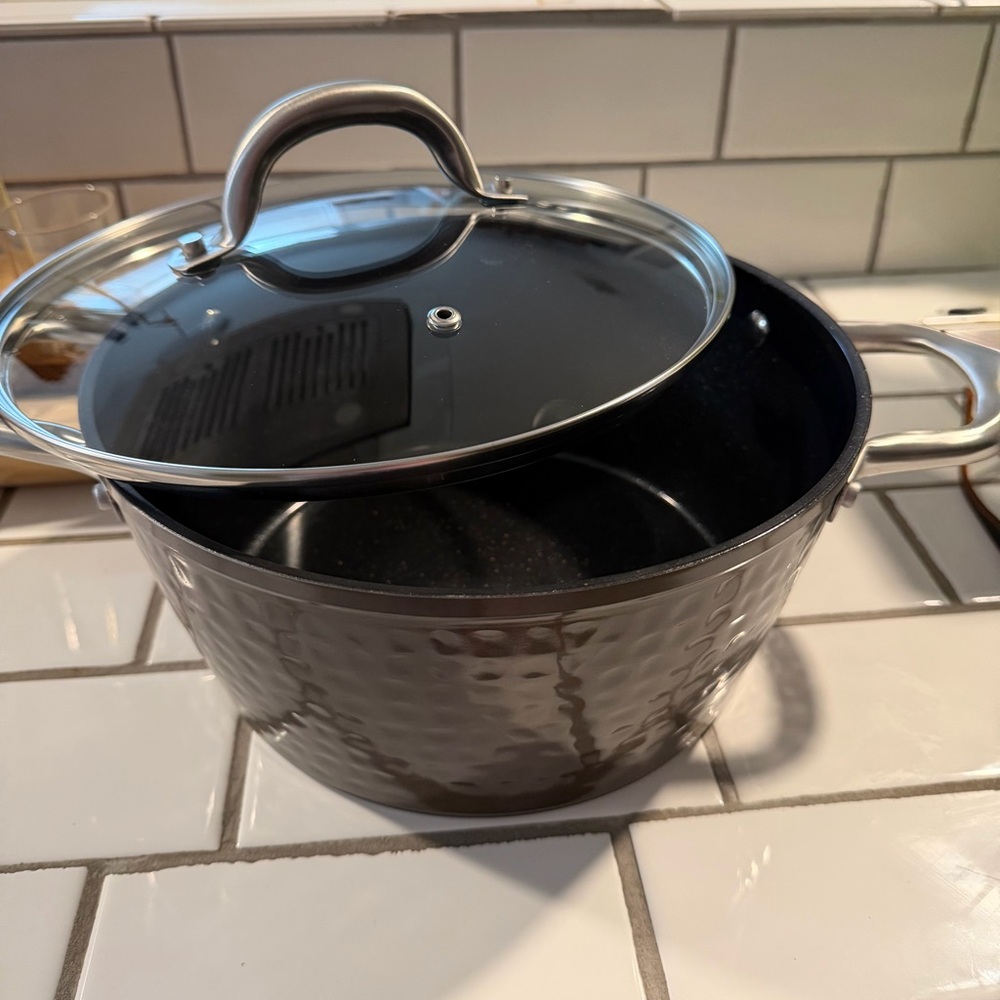 Basil & Kraft Home/Kitchen Hammered Nonstick Saucepan with Glass Lid - Brown - Picture 6 of 16